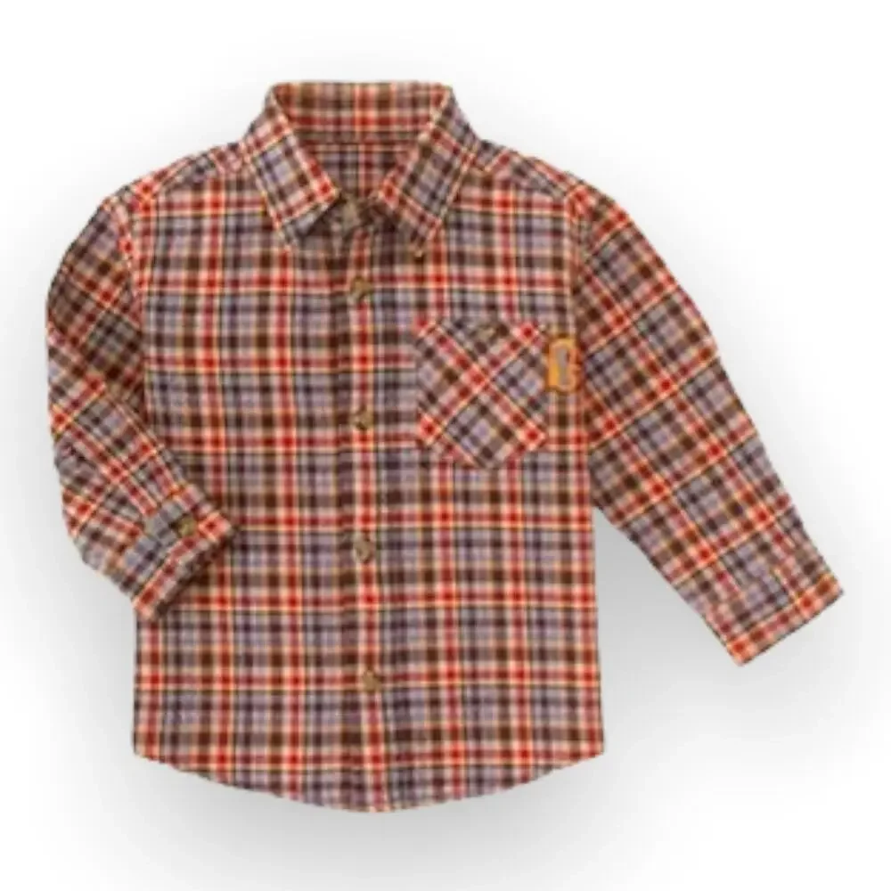 Gymboree Boys Shirt Size 3-6 Mo Fly Boys Plaid Flannel Button Up Airplane‎ NEW