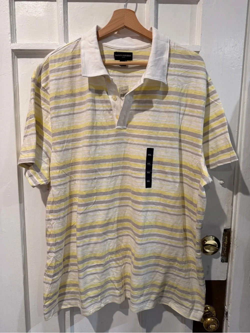 Banana Republic White and Yellow Striped Polo