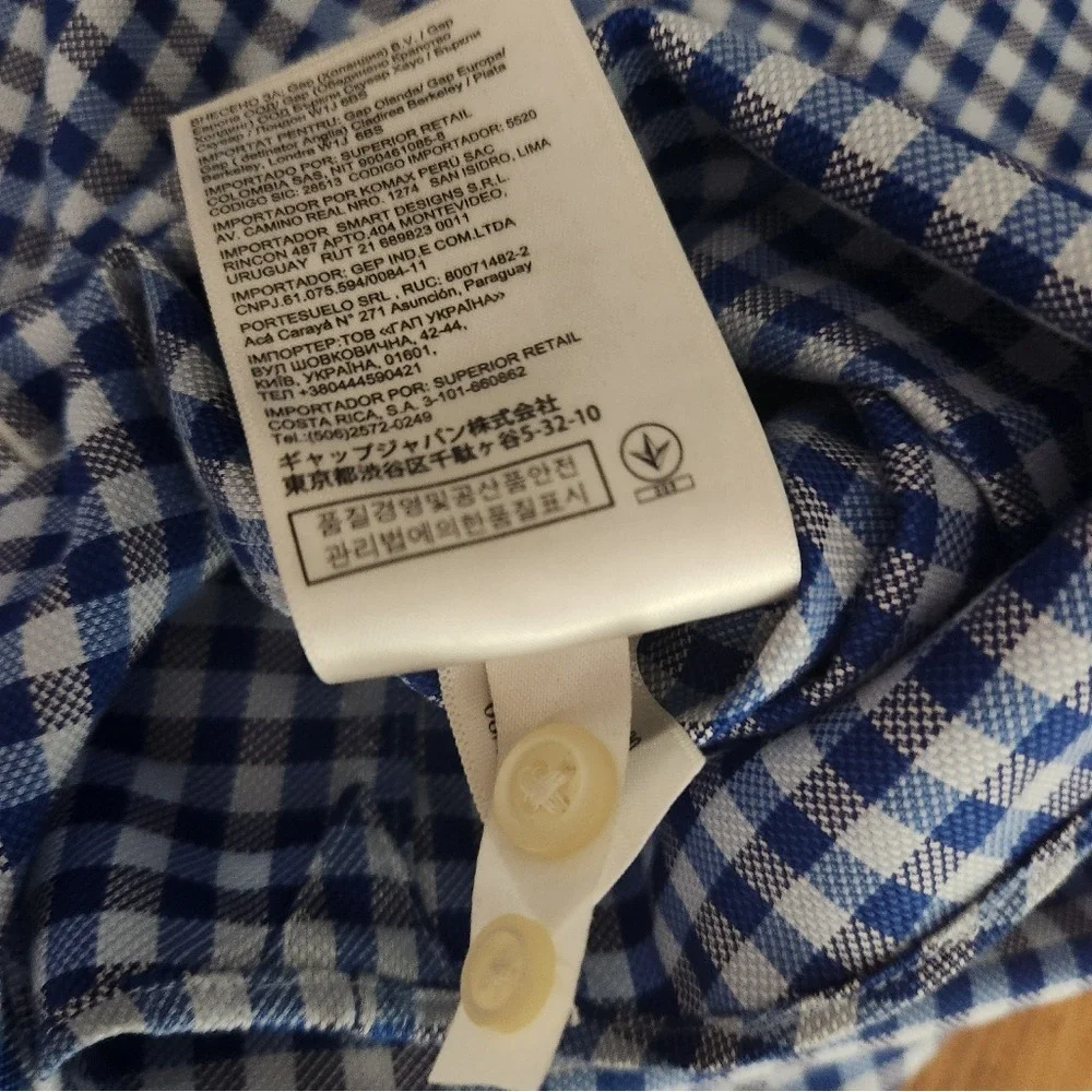 Banana Republic Mens Large Blue Check Button Down Non Iron Slim Fit Shirt Cotton