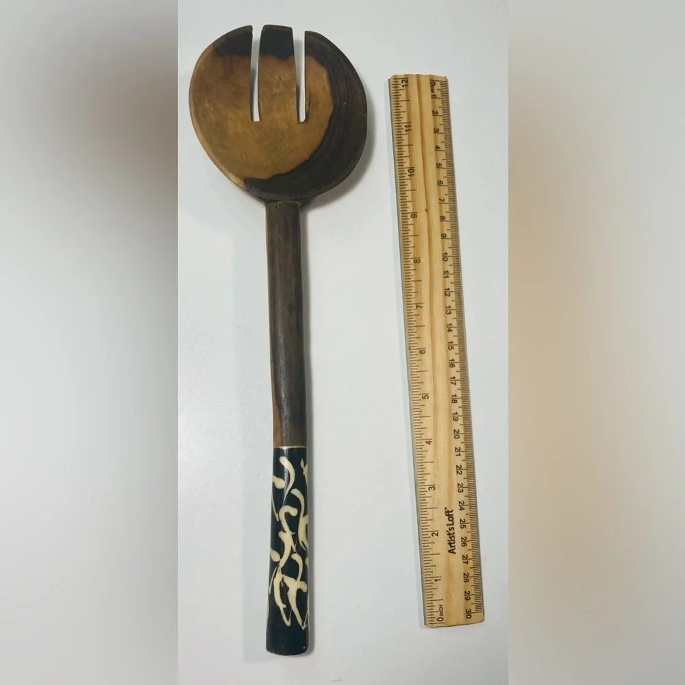 5 for $10:‎ Handcrafted Wooden Serving Spoon with Black, Brown Accents 4” x 13”