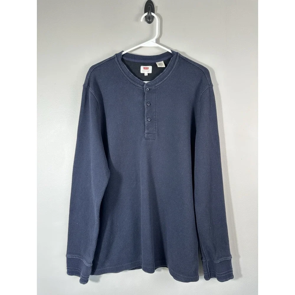Levis‎ Thermal Henley Mens Large Blue Long Sleeve Y2K Grunge