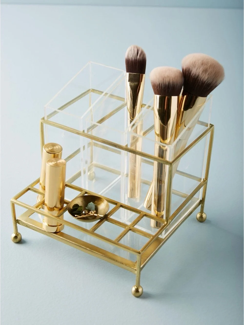 Anthropologie Gold and Clear Acrylic Makeup Caddy