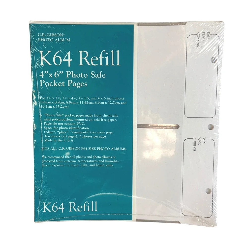CR GIBSON K64 Refill‎ 4x6 Photo Safe Pocket Pages Album Pages 10 Sheets NEW