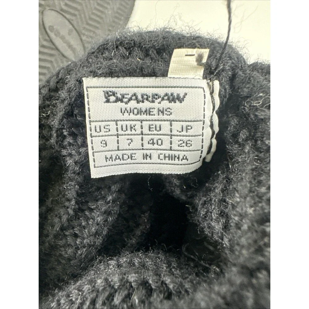 Bearpaw Knit Tall Boot Black Sheepskin Stretch Button Foldover Pull On Womens 9