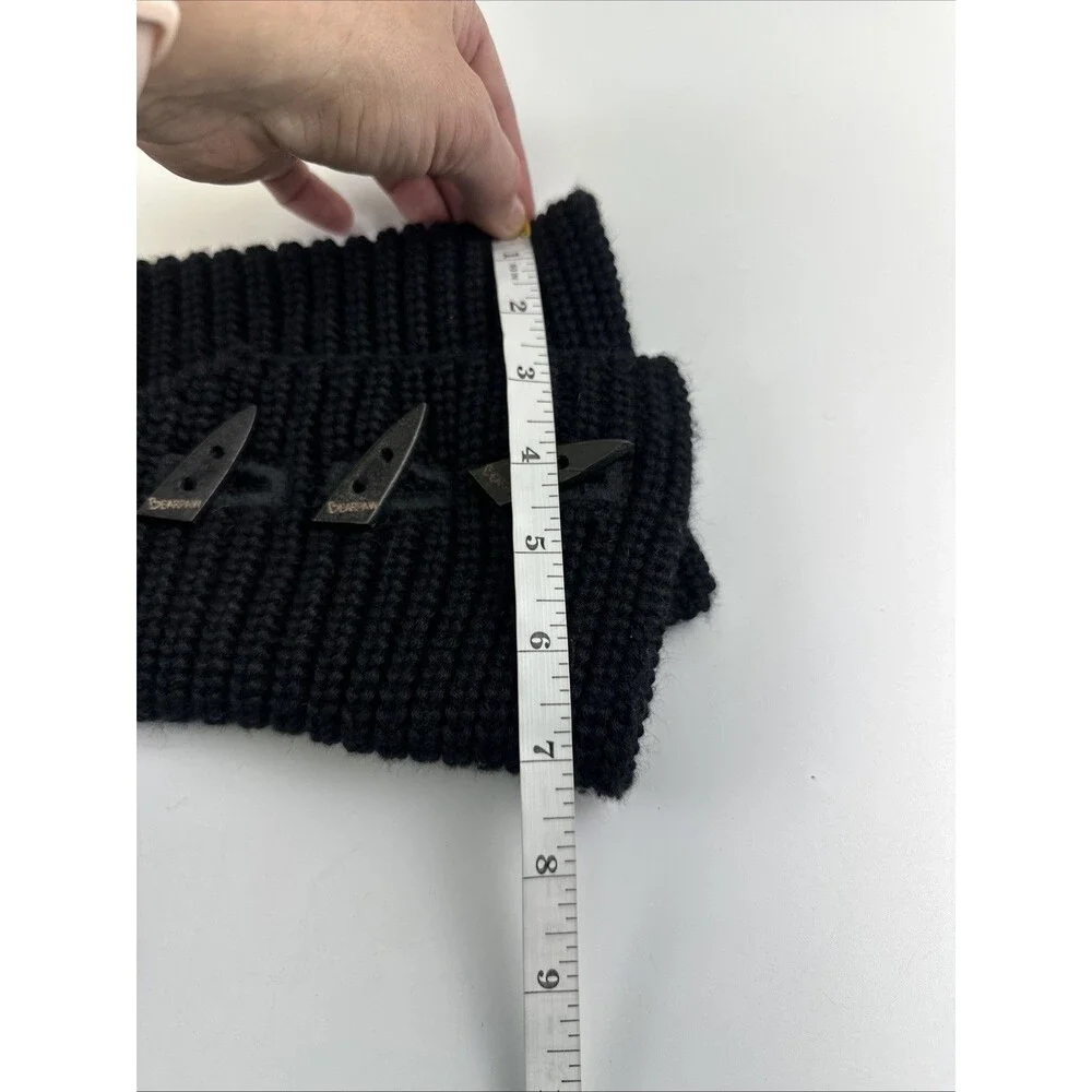 Bearpaw Knit Tall Boot Black Sheepskin Stretch Button Foldover Pull On Womens 9