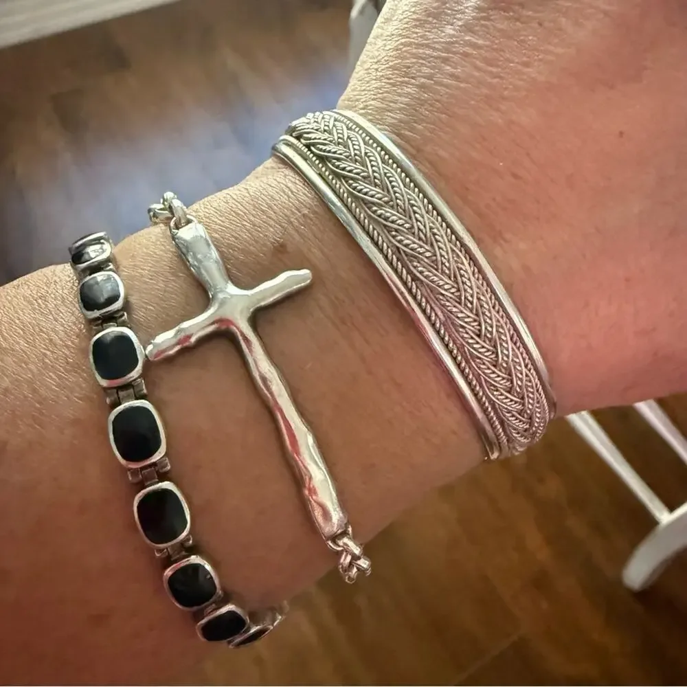 925 Sterling Silver Braided Rope Cuff Bracelet