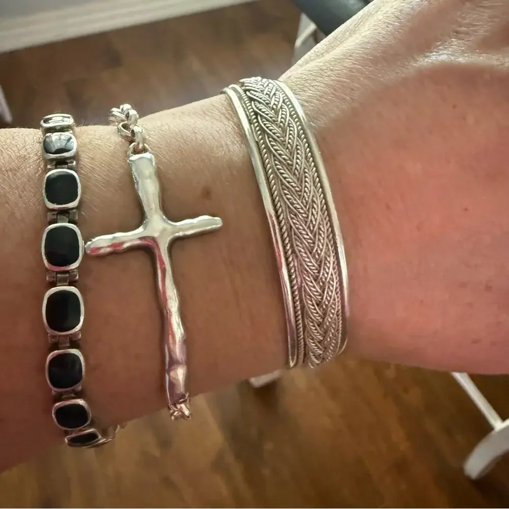 925 Sterling Silver Braided Rope Cuff Bracelet