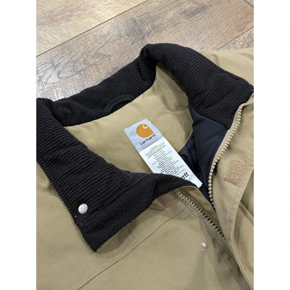 Carhartt V27 DKH Quilted Vest XL Khaki Ribbed Collar Full Zip Canvas Workwear