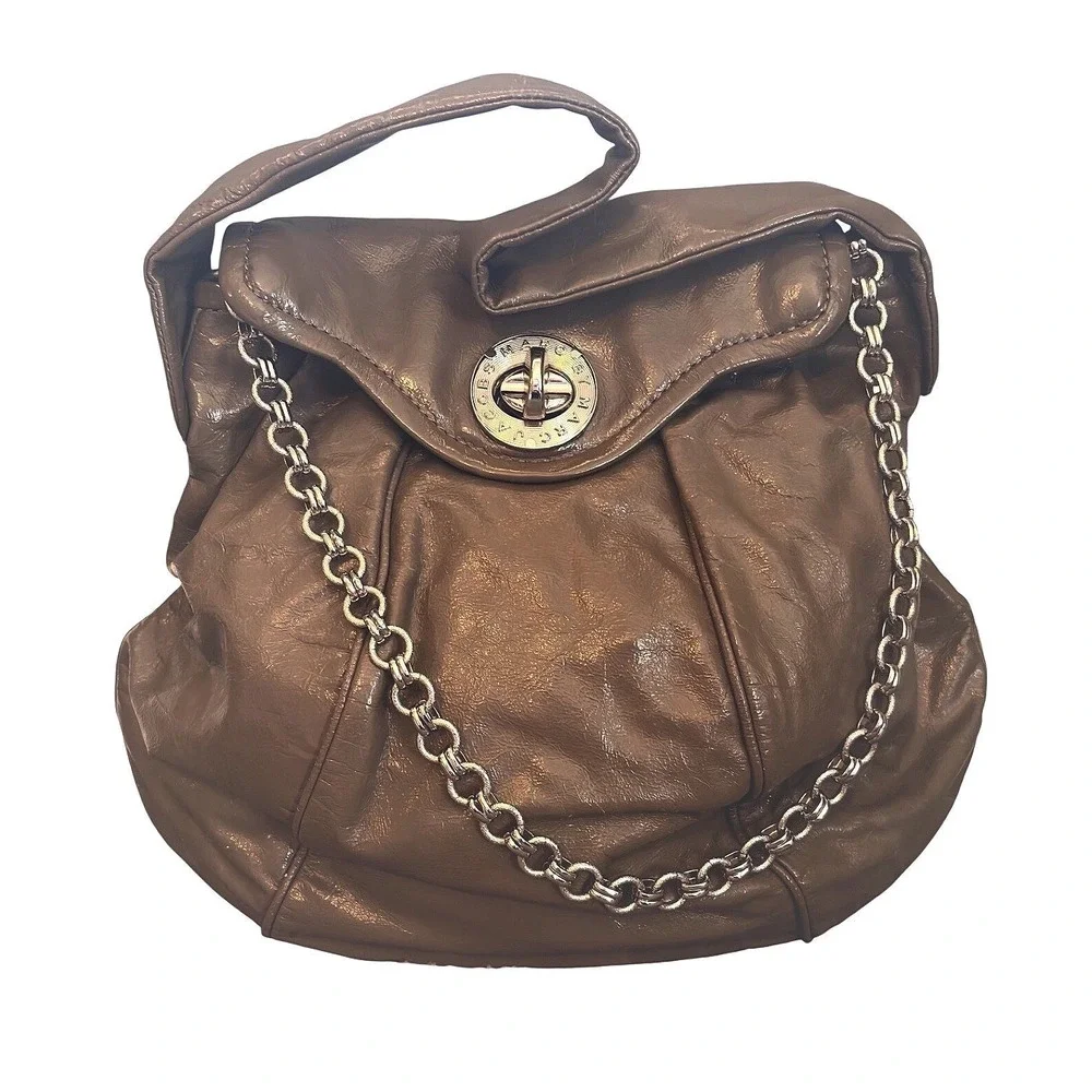 Marc by Marc Jacobs Totally Turnlock Leather‎ Chain hobo Shoulder Bag Brown