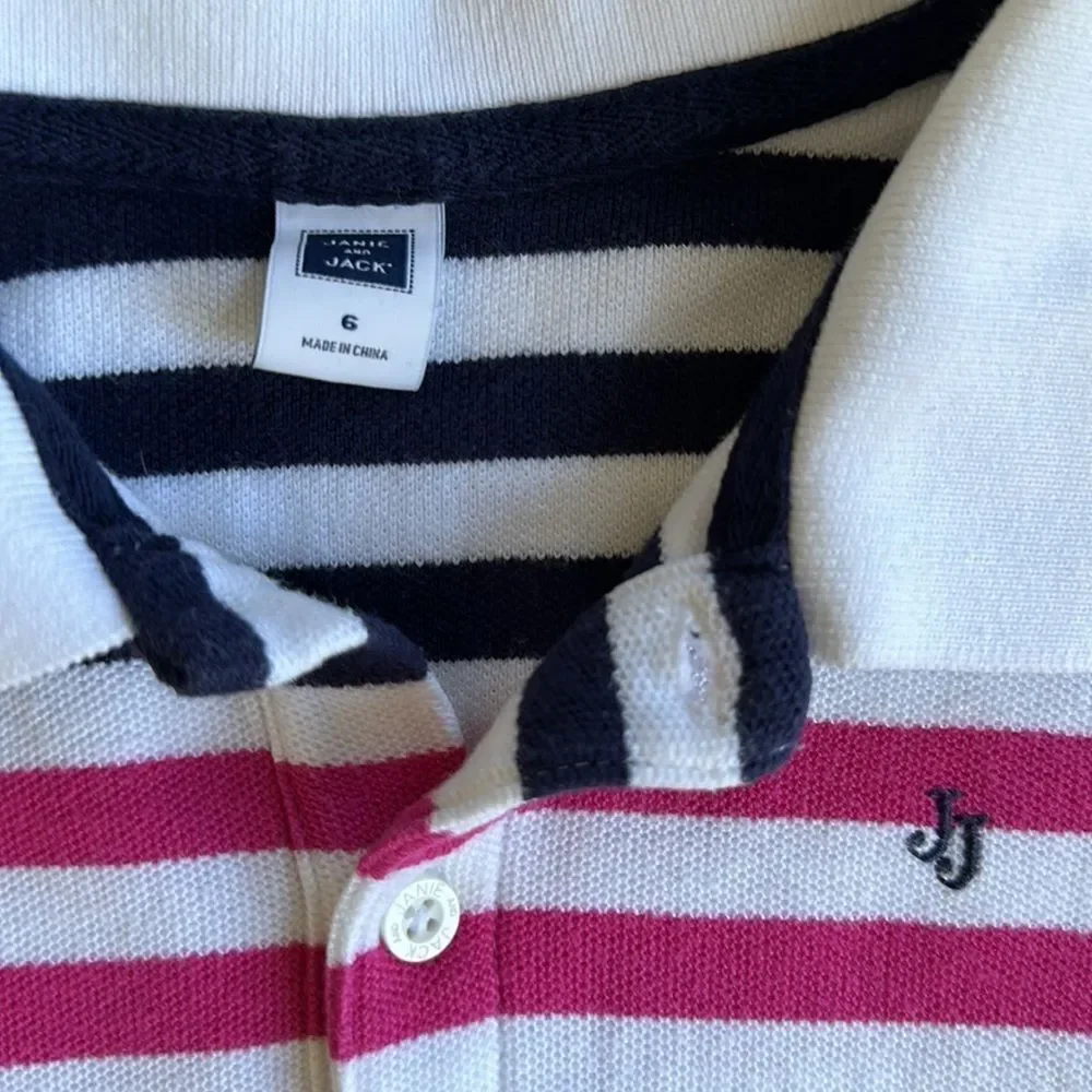 Janie and Jack Shirt size‎ 6 Navy Stripe Pink Boys