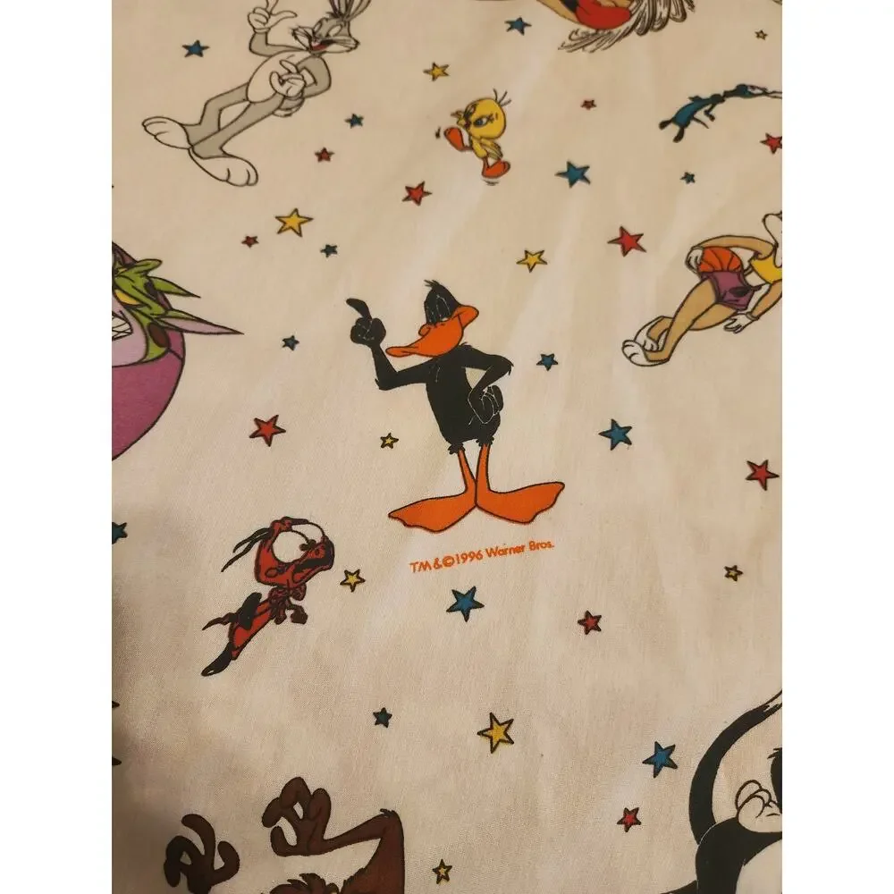Vintage Space Jam Twin Flat Sheet 1996 Warner Bros. Looney Tunes '90s Bugs Bunny