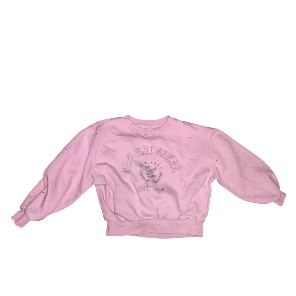 GAP Kids Pink Crewneck‎ Sweatshirt Glitter Embellished Casual Size M 8