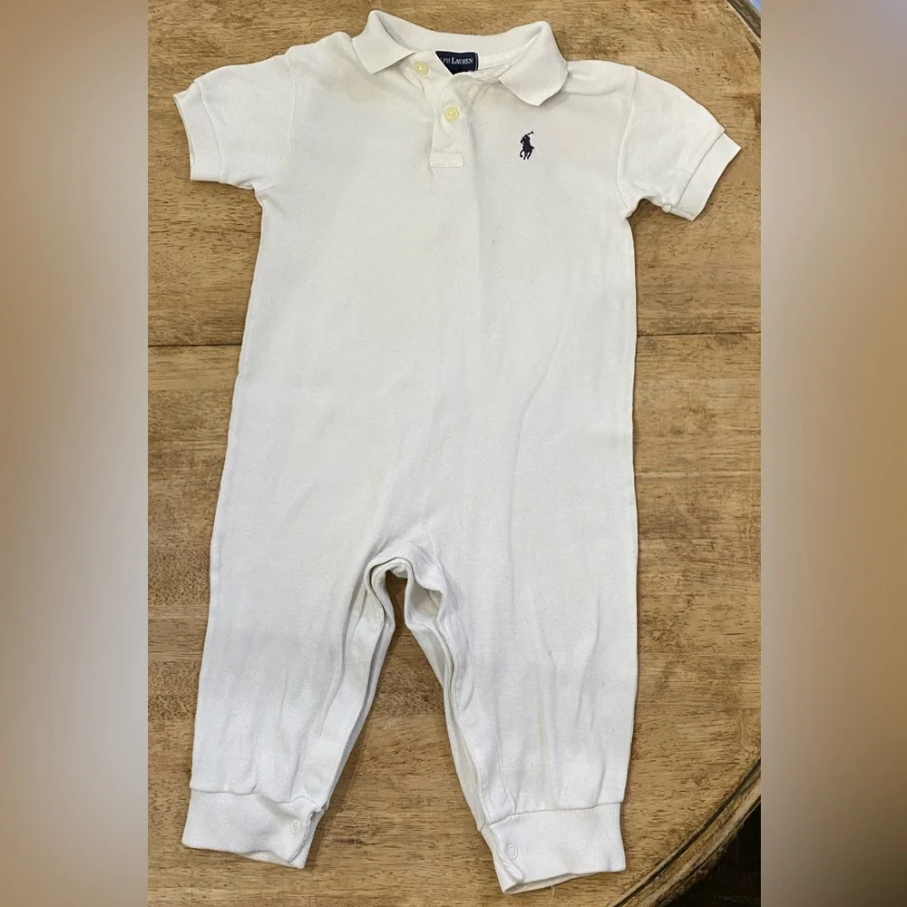 Vintage Ralph Lauren Infant Sz M (6-12m) White Soft Cotton‎ Polo Coverall