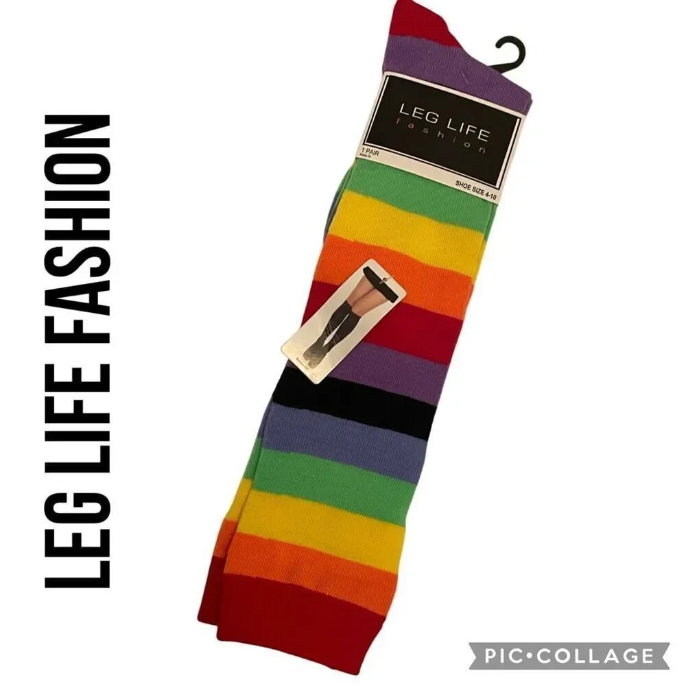 Leg Life Rainbow Striped Over the Knee Socks Size 4–10