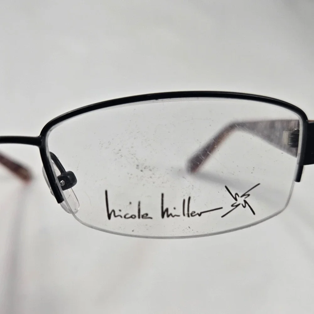 Nicole Miller Eyeglasses Black Frames‎ Leopard Print Arms 50-16-140 New