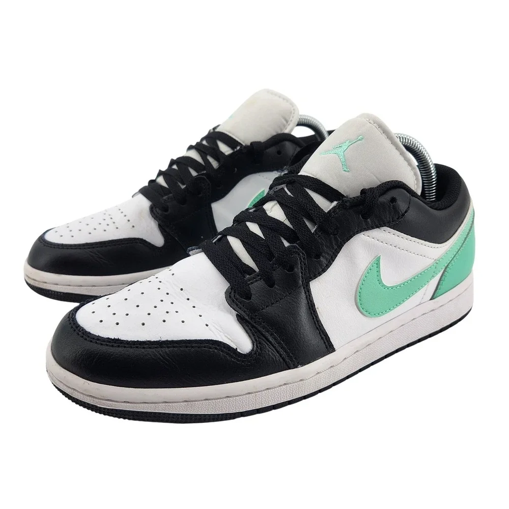 Nike Air Jordan 1 Low Green Glow Mens 8 White‎ Black 553558-131 Basketball Shoes