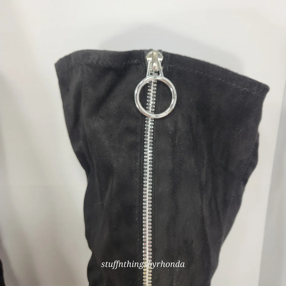 New In Box SHOEDAZZLE NEVAEH Thigh High Boots Over Knee Zip BLACK US 9 / EU 40