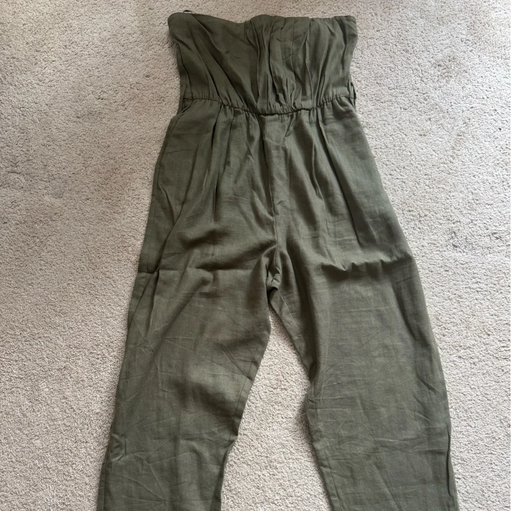 Zara Olive Green Linen-Blend Pants