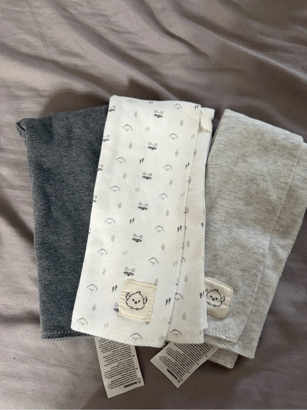 Baby Burp Cloths Set - Gray, Light Gray & White with Fox Print