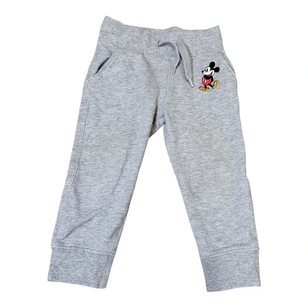 Disney Parks Joggers Kids 2T Mickey‎ Mouse Embroidered Gray Sweatpants Fleece