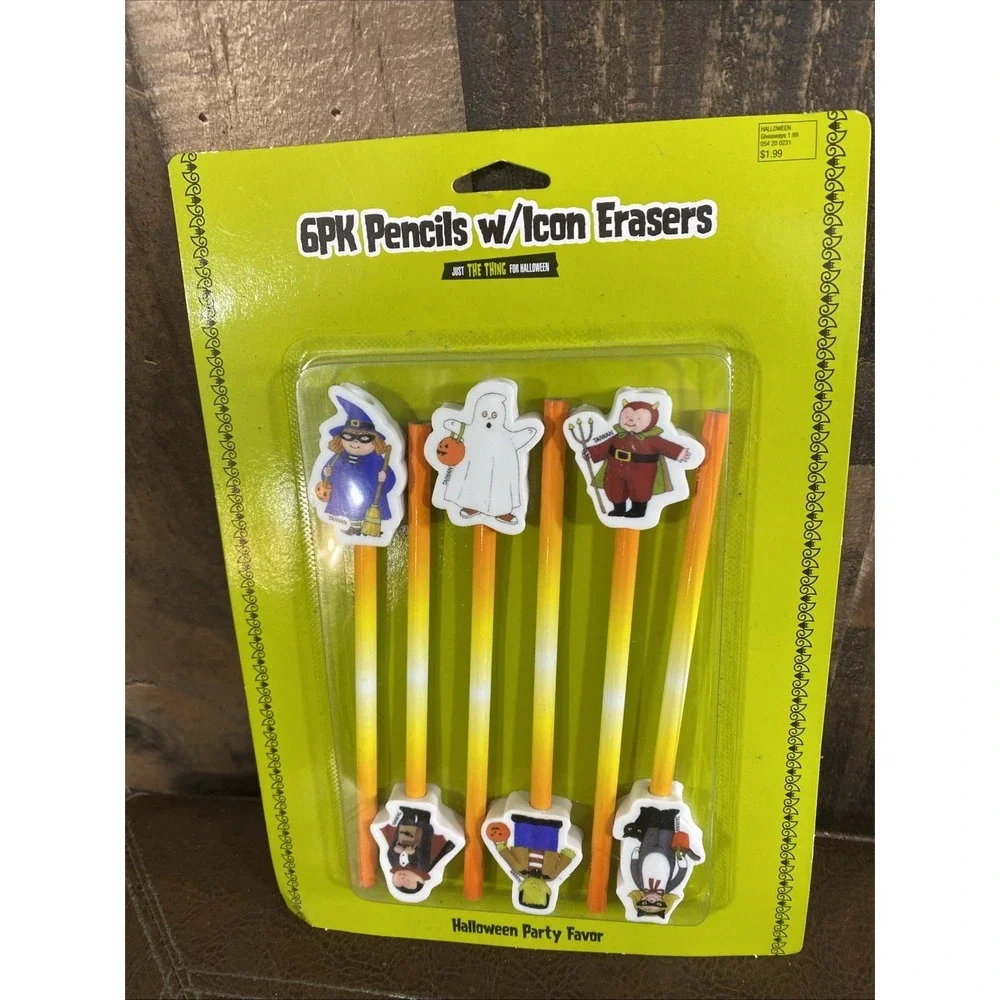 Party Favor Vtg Target Halloween 6 Pencils Erasers Ghost Witch Vampire‎ 2004