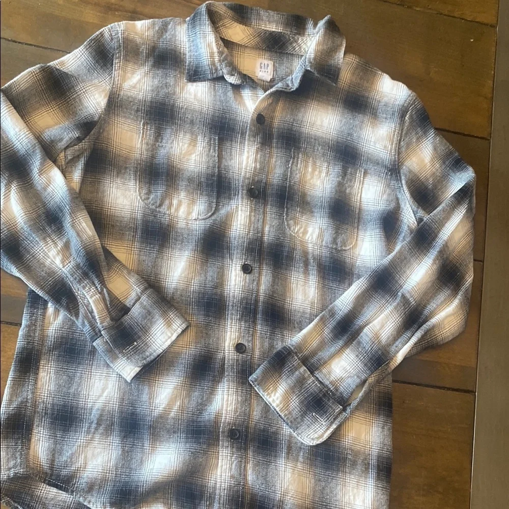 GAP kids black and white Plaid Button-Up long sleeve‎ size XL 12