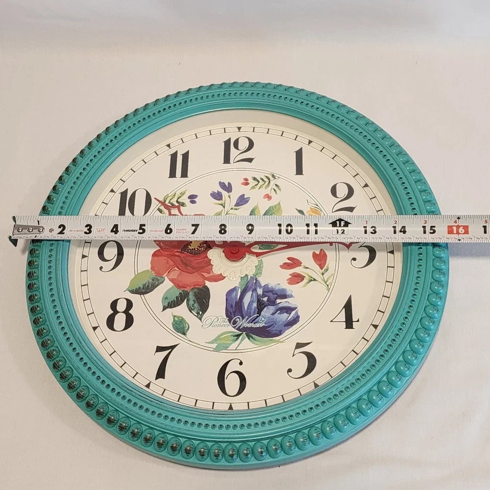 The Pioneer Woman 16 Inch Teal Floral Wall Clock Beaded Farmhouse Decor