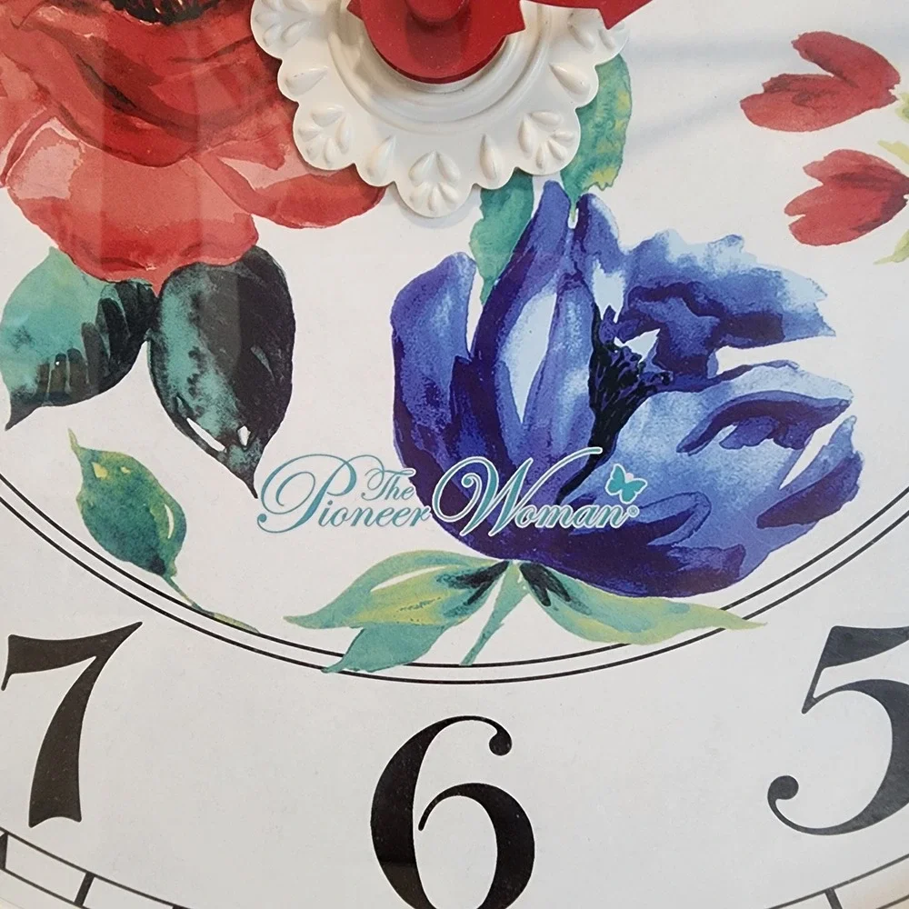 The Pioneer Woman 16 Inch Teal Floral Wall Clock Beaded Farmhouse Decor