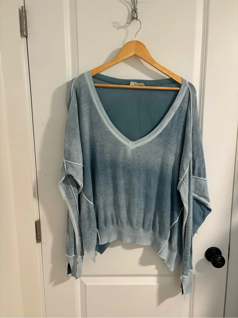 FREE PEOPLE We The Free Gibson V-Neck Pullover Sweater Top Blue Size Small