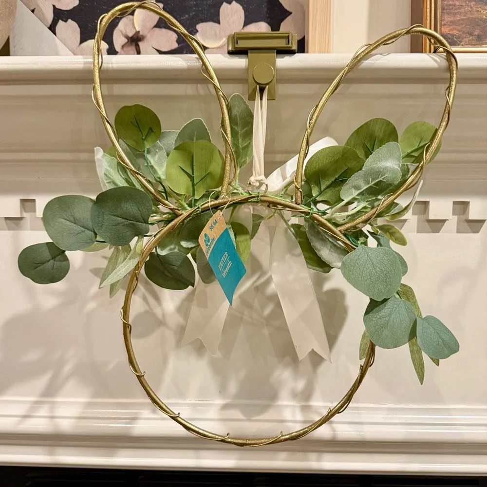 Easter Bunny-Shaped Wreath with Greenery and Satin Bow 17