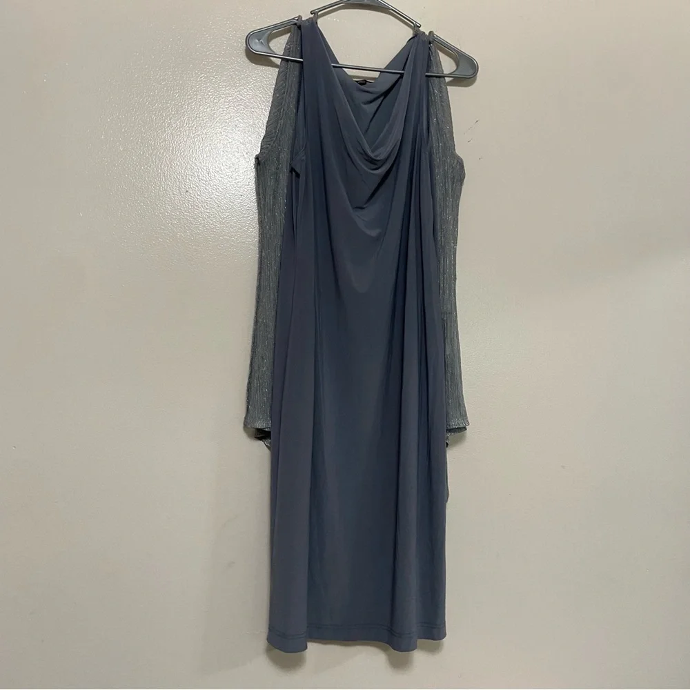 Sleeveless Drape Front Evening Dress - Slate Blue