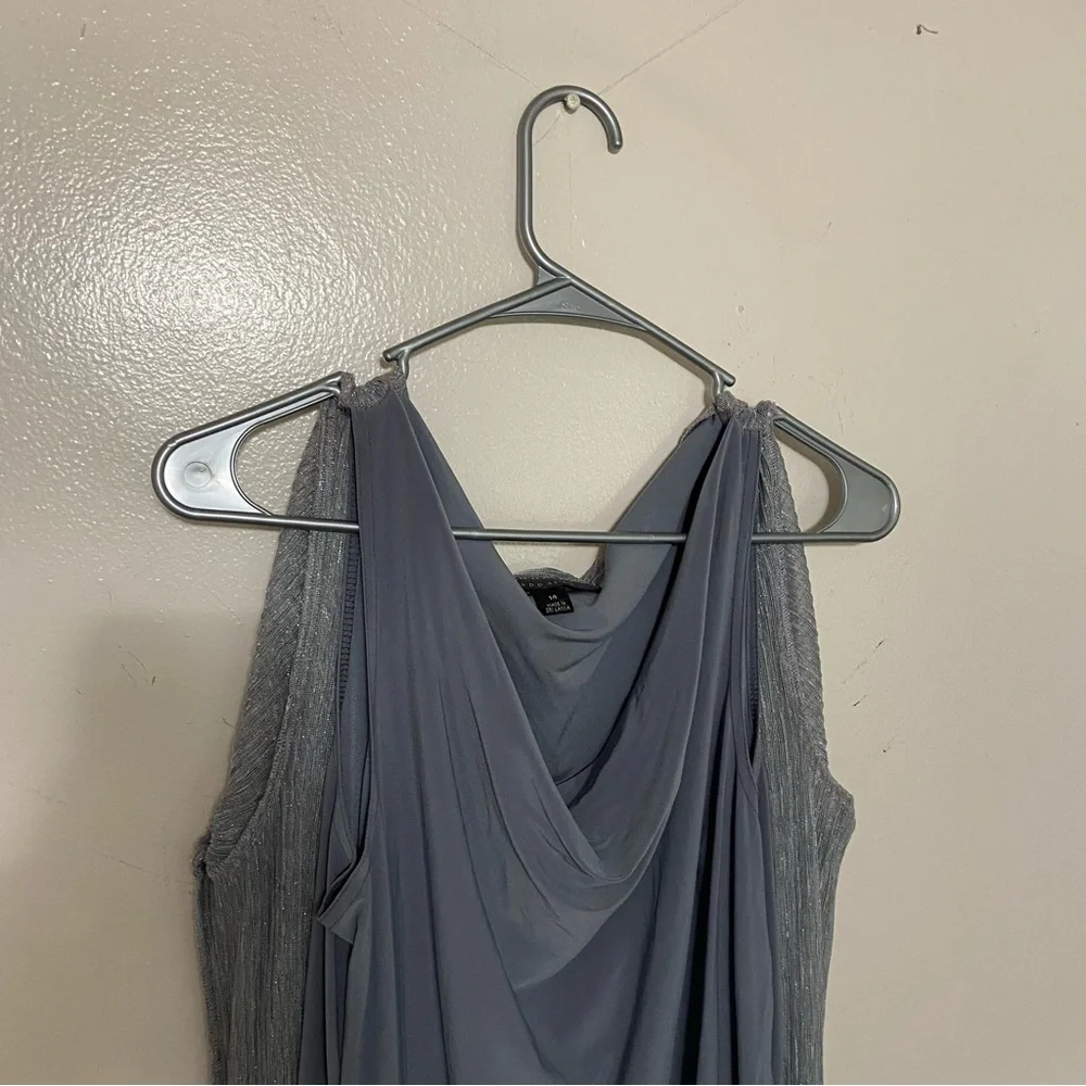 Sleeveless Drape Front Evening Dress - Slate Blue