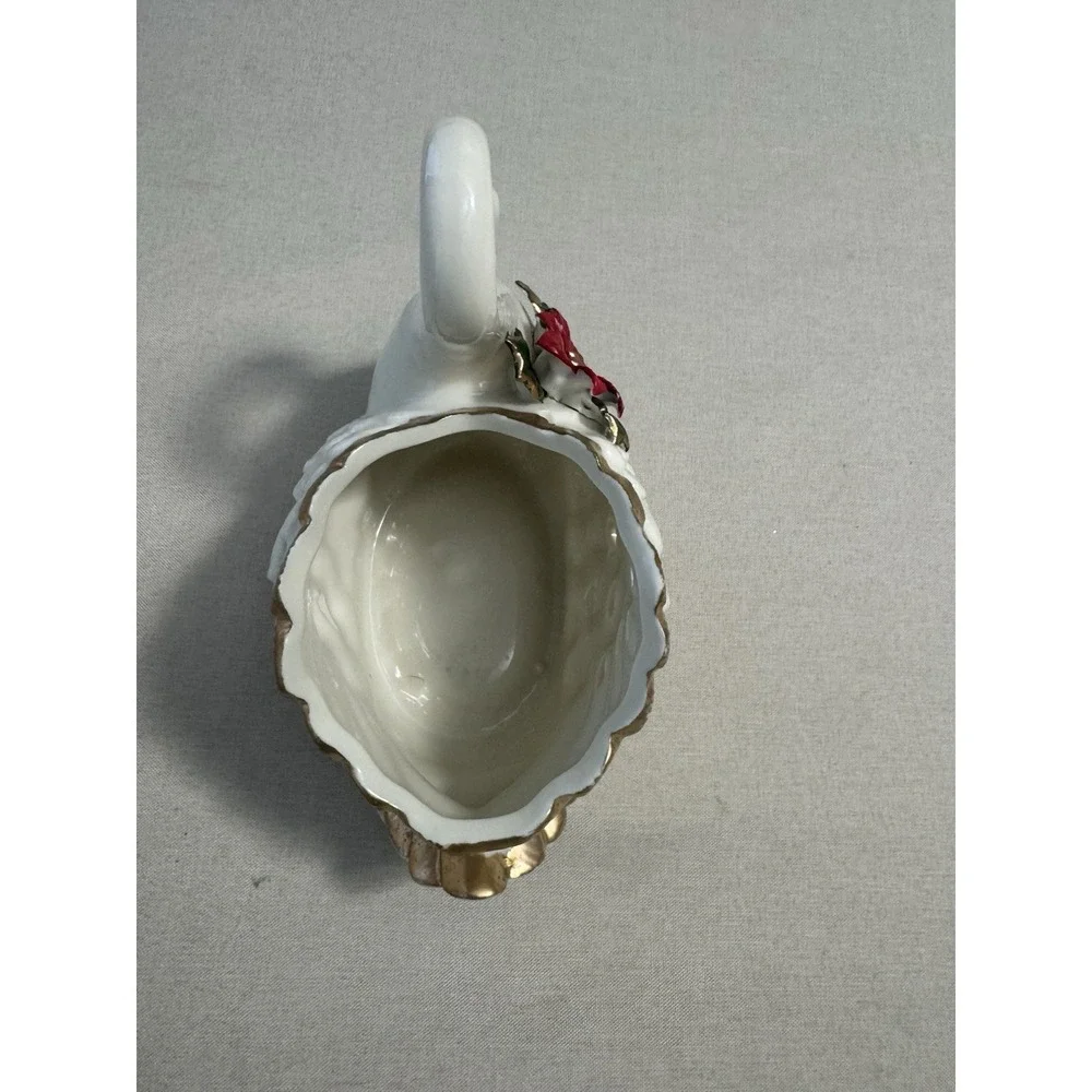 Vintage Swan Planter Bowl White Ceramic Gold Trim Poinsettia Christmas‎ Decor