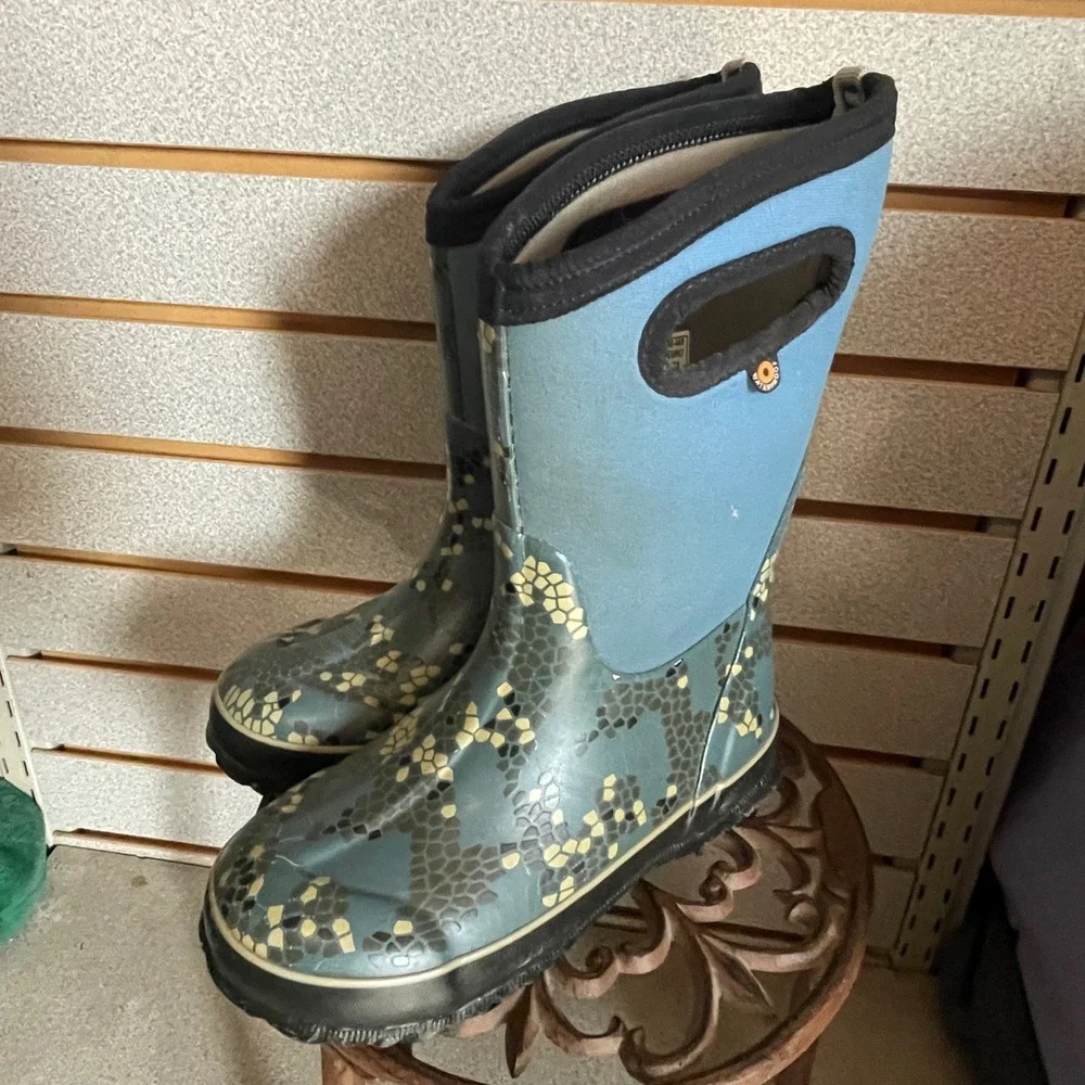 Bogs Kids Classic Axel Waterproof Insulated Winter Rain‎ Boots Blue Teal Size 1