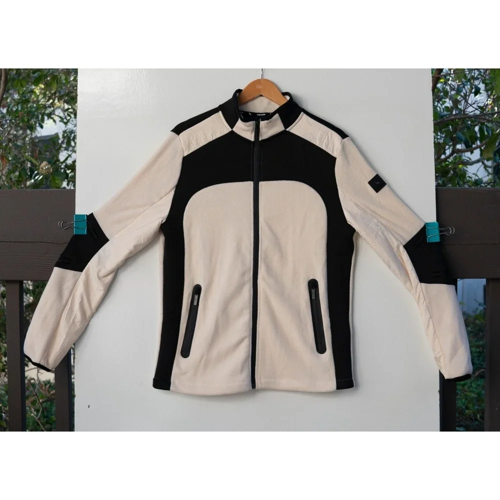 Stone Falcon‎ Men's Size Small White Black Full Zip Fleece Hoodie Jacket
