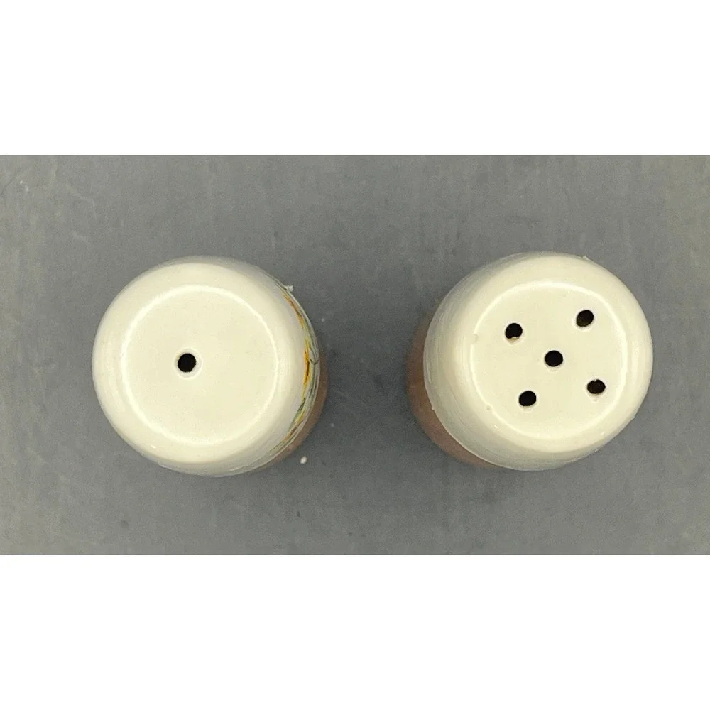 VTG MCM Wood Salt & Pepper Shakers Ceramic Tops 3.5