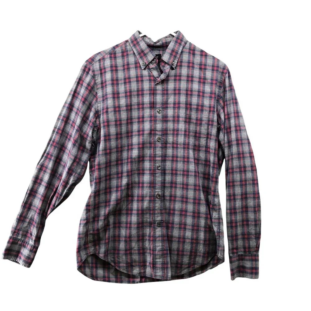 J. Crew‎ Button Down Shirt Mens S Navy Red Plaid Long Sleeve Cotton