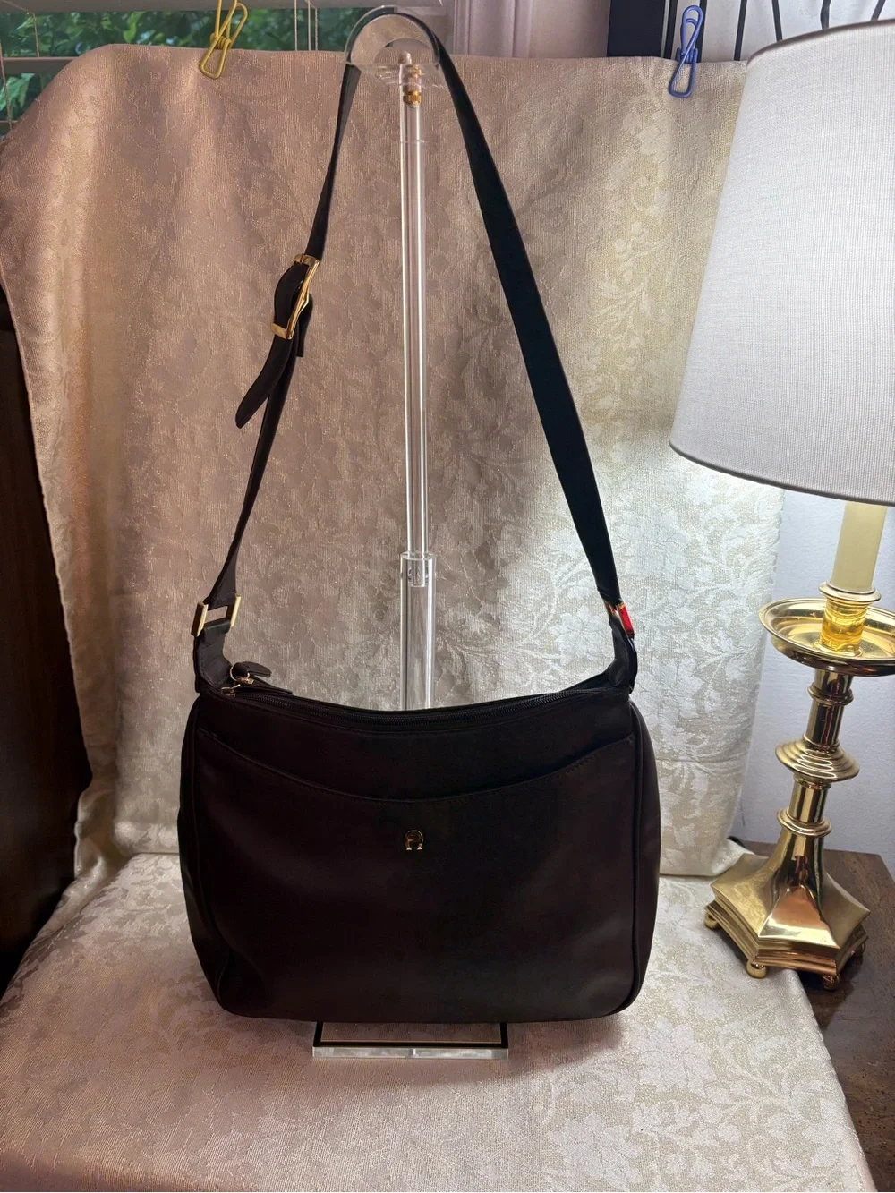 Etienne Aigner Brown Leather Shoulder Bag with Gold Hardware
