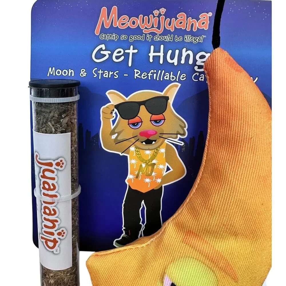 Meowijuana “Get Hung” Moon & Stars Catnip Toy + Refillable Juananip‎ Tube
