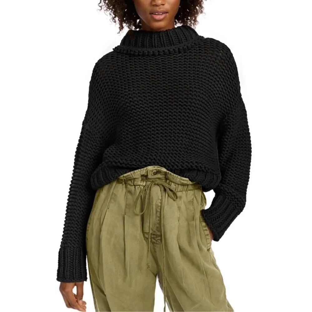 Free People Womens Open Chunky Knit‎ My Only Sunshine Sweater Black Size XS
