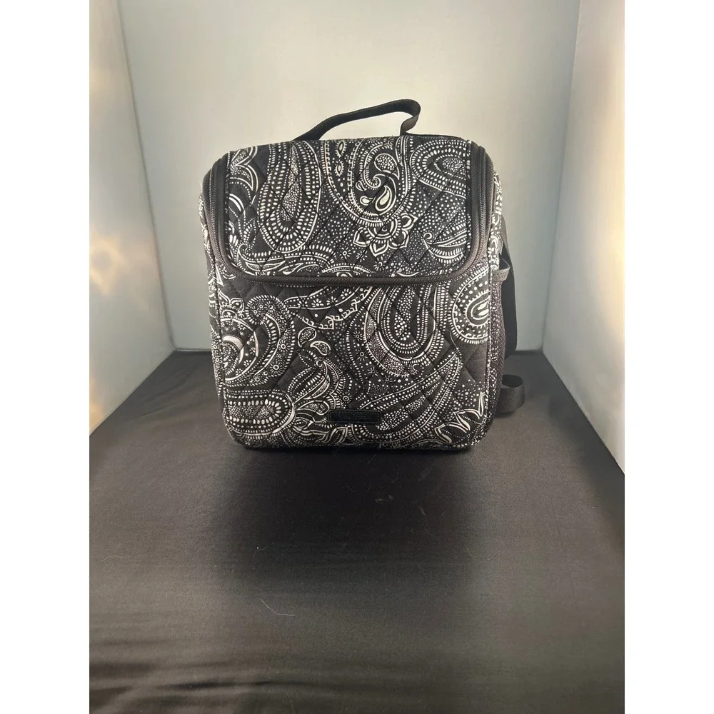 Vera Bradley Black & White Paisley Lunch Box Cooler‎ Bag Top Handle Strap