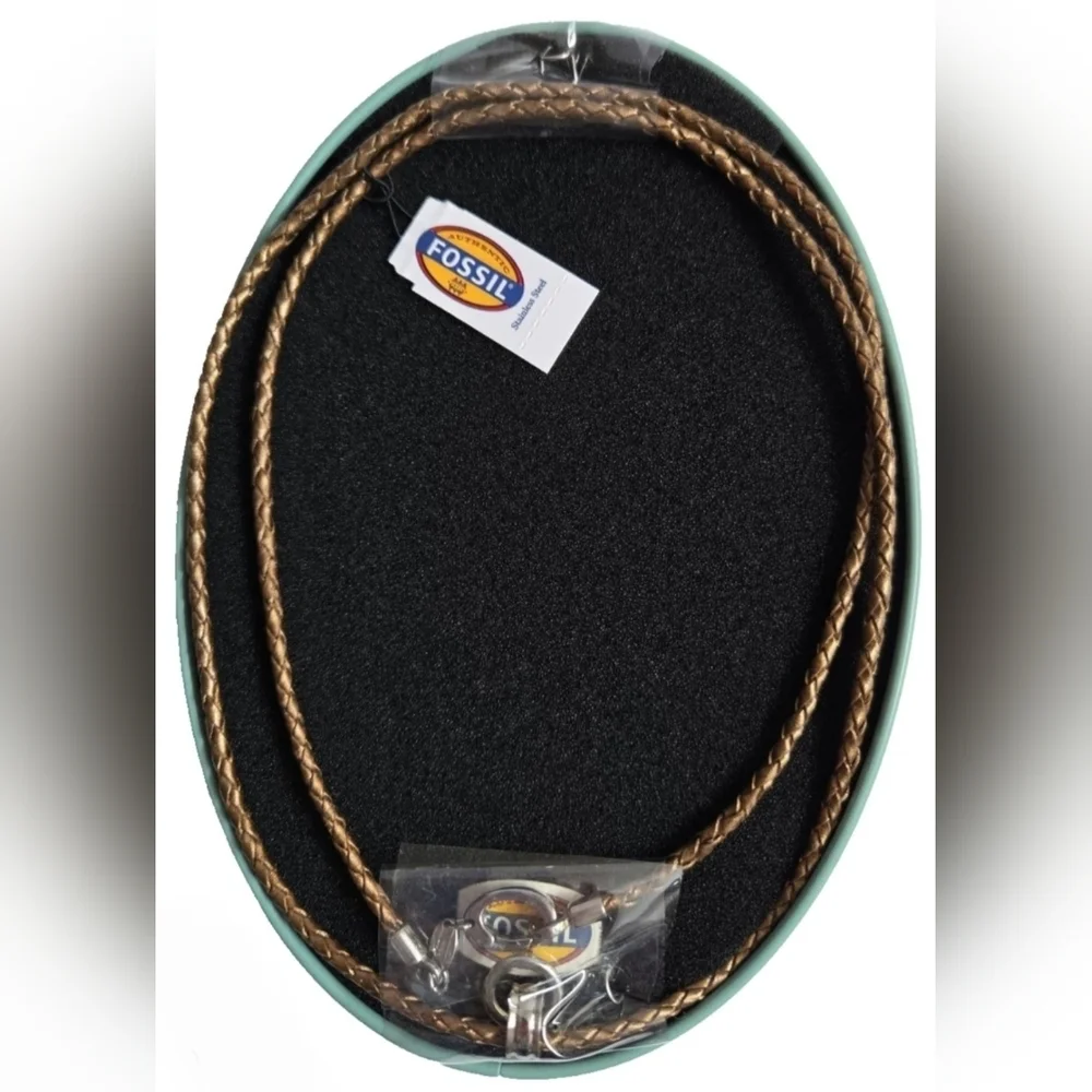 Fossil Charm Braided Leather Necklace