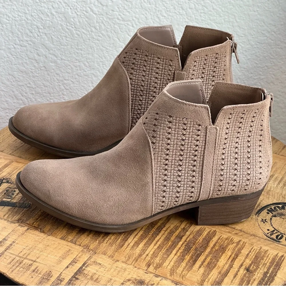 Kensie Grayce Suede Leather Ankle Boots Taupe Booties Womens 9.5 M Western Boho