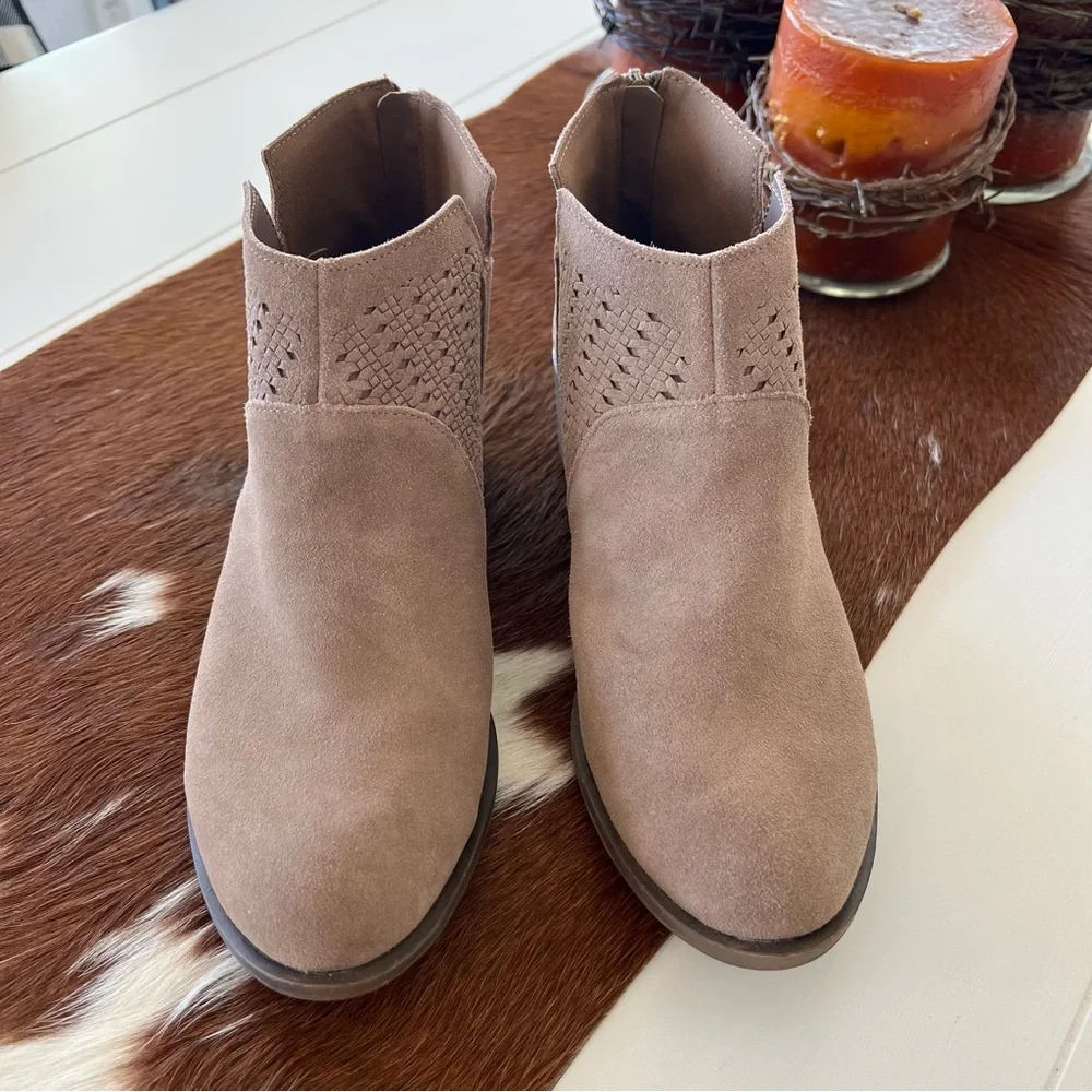 Kensie Grayce Suede Leather Ankle Boots Taupe Booties Womens 9.5 M Western Boho