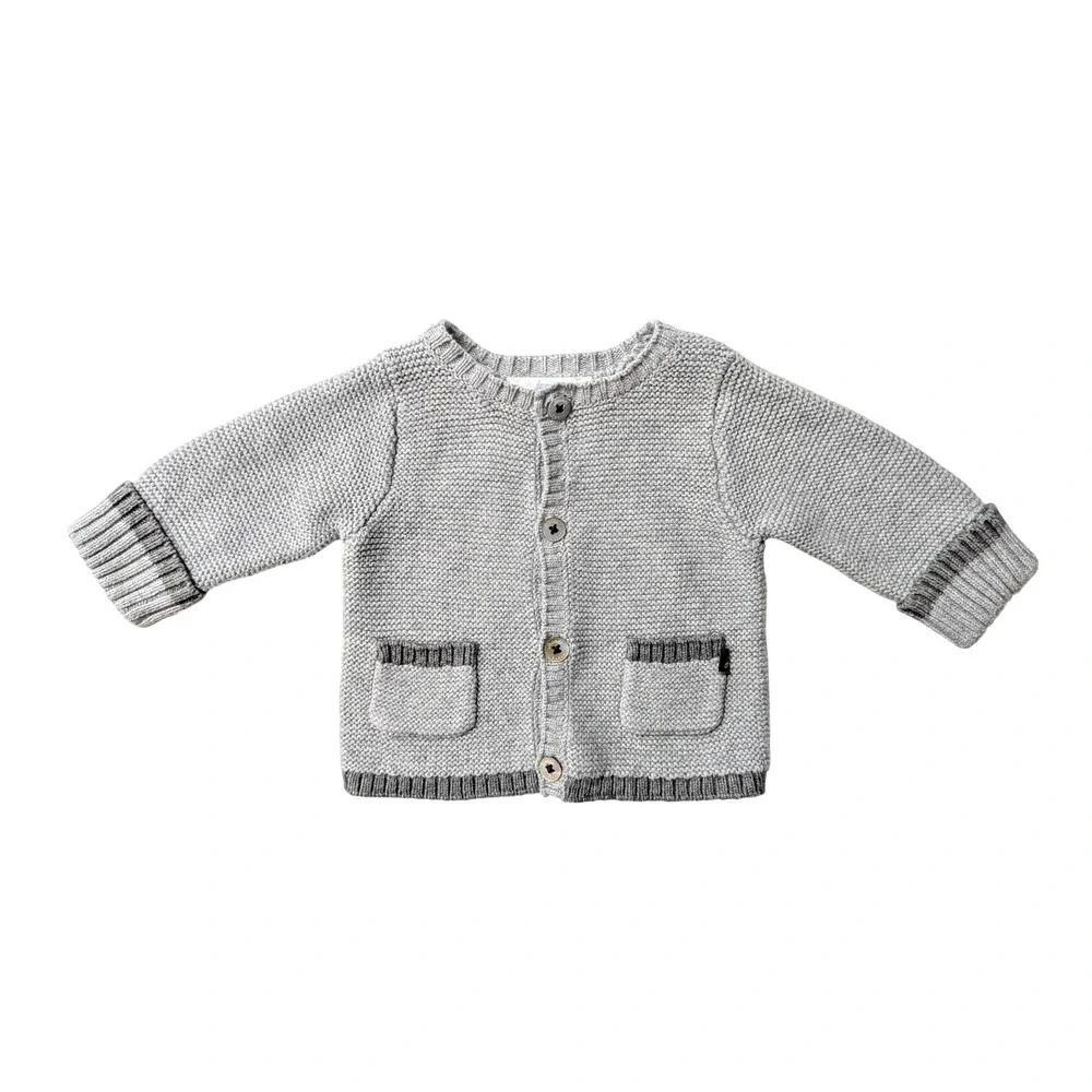 Jacadi Paris Gray Knit Cardigan Cotton Cashmere Sweater Pockets Baby Gift 1M