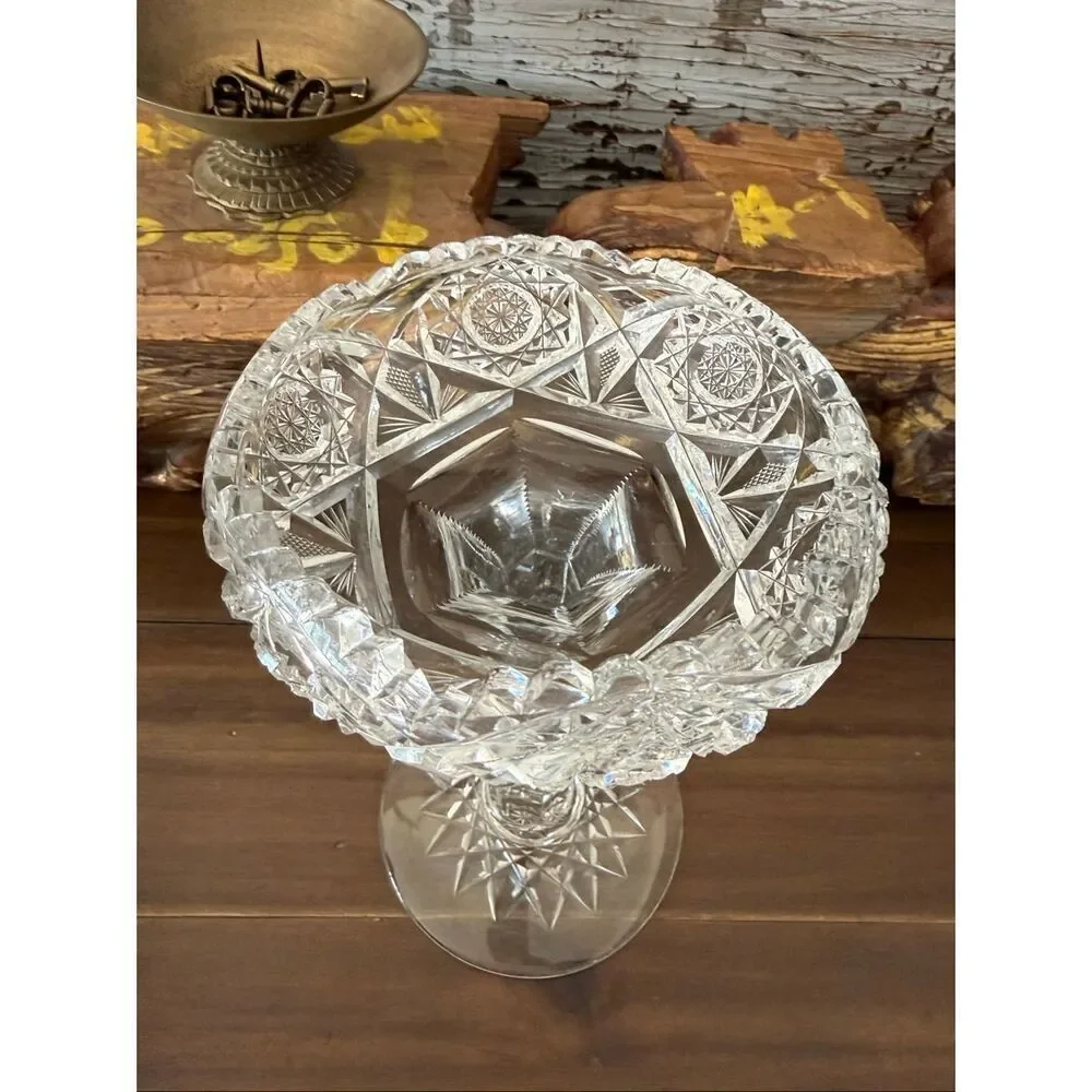 Elegant antique American Brilliant Period–style cut crystal compote heavy