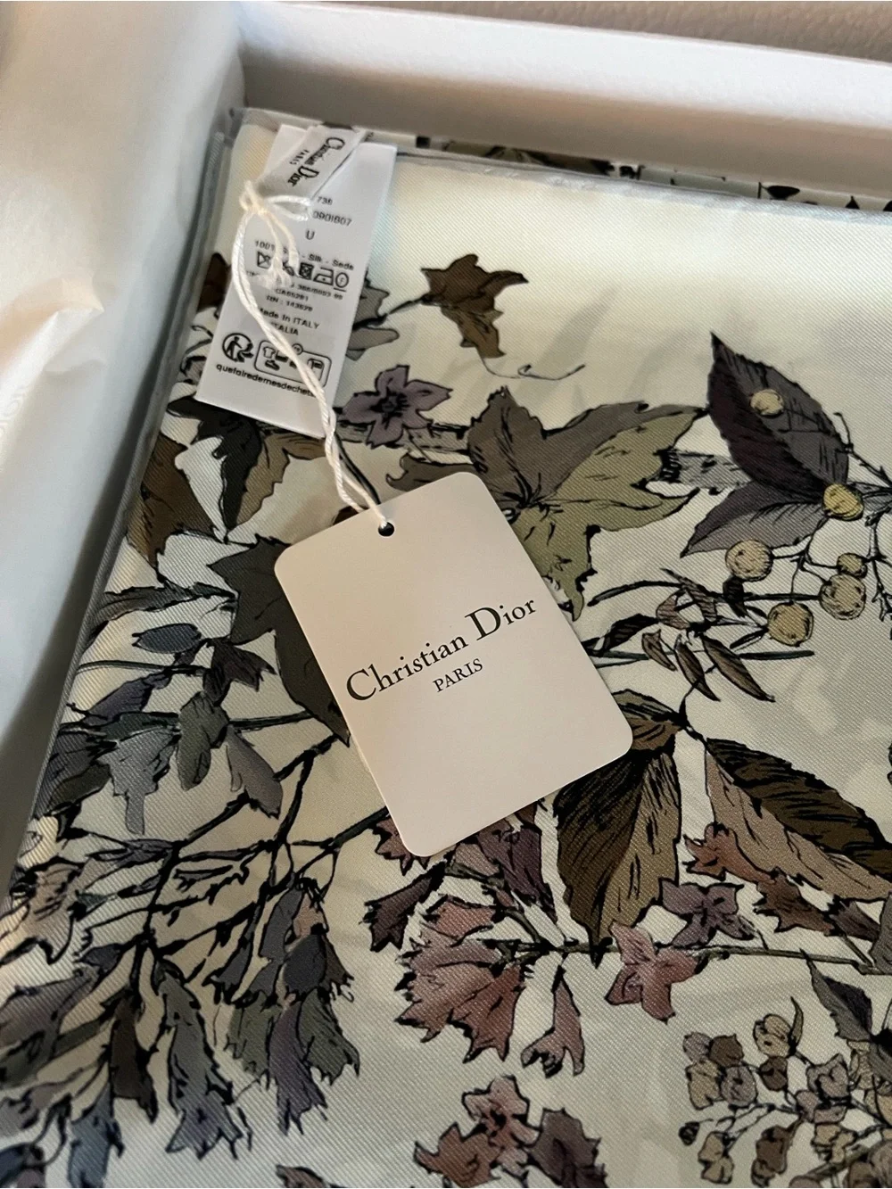 Dior Floral Silk Scarf in Ivory, Taupe, Olive, and Mauve