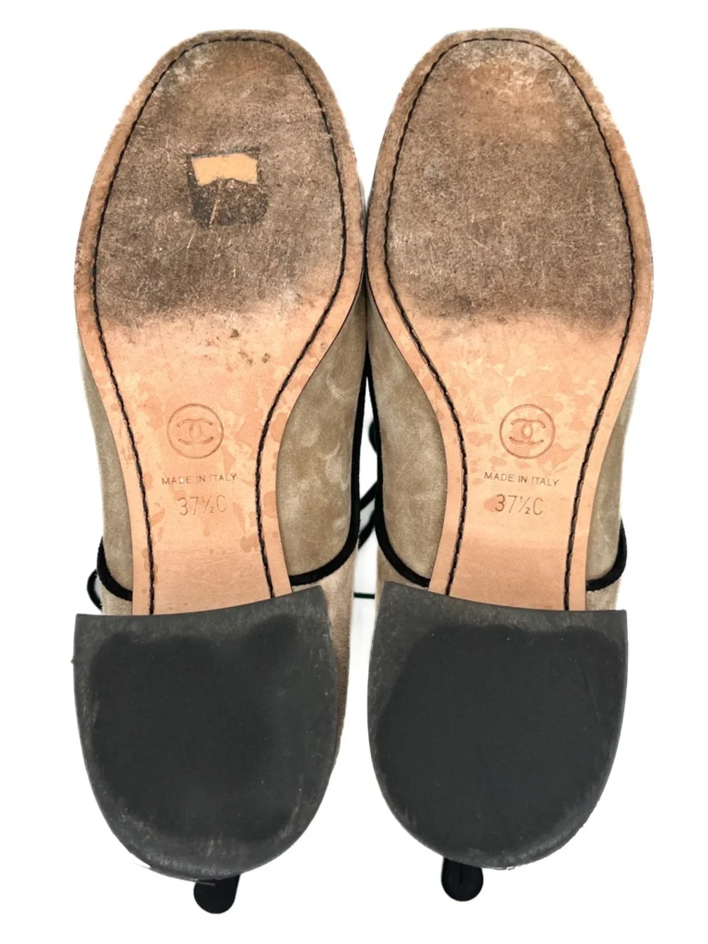 Chanel Interlocking CC Logo Suede CC Lace Up Short Heeled Cap Toe Boots