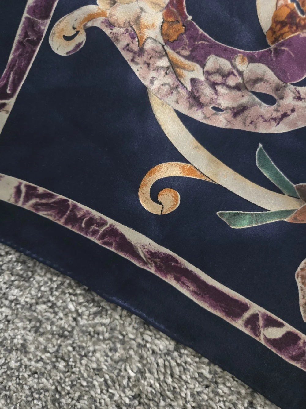 Anne Klein Navy Multicolor Printed Silk-Feel Scarf