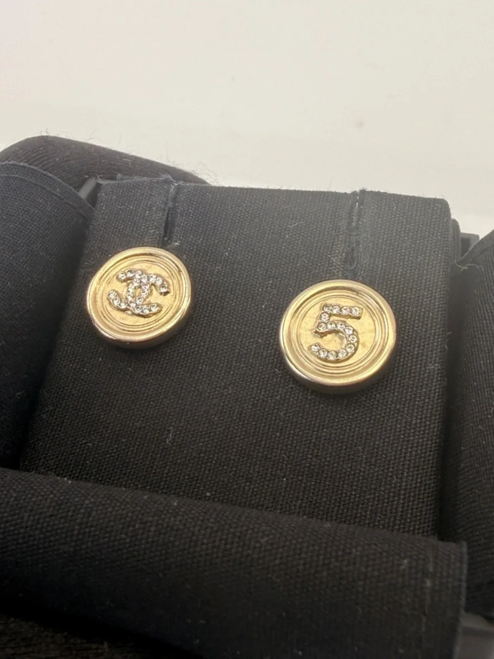 Chanel CC 5 Stud Earrings Gold Metal Golden